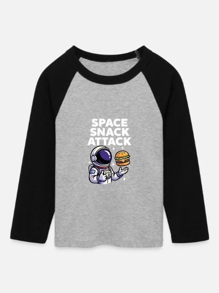 Astronaut Burger Space Snack Attack - Frauen Cropped Baseball T-Shirt 3/4 Arm - Grau meliert/Schwarz