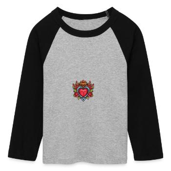 Heart Symbol Roses - Women's Cropped 3/4 Sleeve Baseball T-Shirt - heather grey/black - Front - Maraike (178cm)