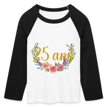 fleurs anniversaire 25ans - T-shirt Crop Top de Baseball Manches 3/4 Femme - blanc/noir - Devant - Maraike (178cm)
