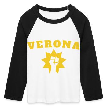 Vérone - T-shirt Crop Top de Baseball Manches 3/4 Femme - blanc/noir - Devant - Maraike (178cm)