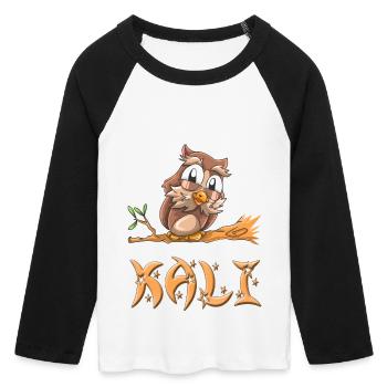 Hibou Kali - T-shirt Crop Top de Baseball Manches 3/4 Femme - blanc/noir - Devant - Maraike (178cm)