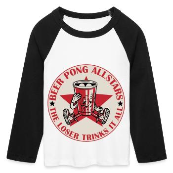 Beer Pong Allstars | Les couleurs peuvent être modifiées - T-shirt Crop Top de Baseball Manches 3/4 Femme - blanc/noir - Devant - Maraike (178cm)