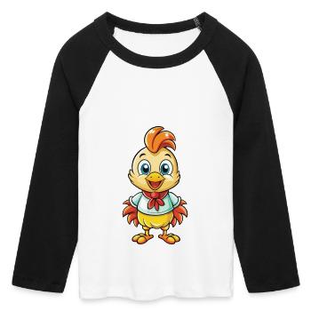 Chicken Cute Cartoon Character Kawaii Clipart - Women's Cropped 3/4 Sleeve Baseball T-Shirt - white/black - Front - Maraike (178cm)