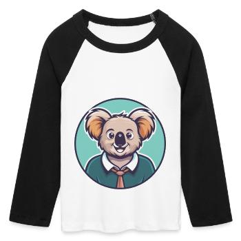 Koala Kawaii Cartoon Figur Tier Haustier Gesicht - Frauen Cropped Baseball T-Shirt 3/4 Arm - Weiß/Schwarz - Vorne - Maraike (178cm)