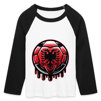 Albanien EM 2024: Stolzes Fußball-Design für Fans - Frauen Cropped Baseball T-Shirt 3/4 Arm - Weiß/Schwarz - Vorne - Maraike (178cm)