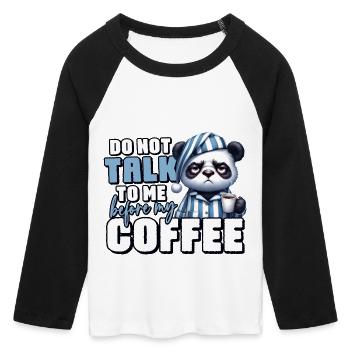 Mürrischer Panda Bär mit Kaffee - Frauen Cropped Baseball T-Shirt 3/4 Arm - Weiß/Schwarz - Vorne - Maraike (178cm)