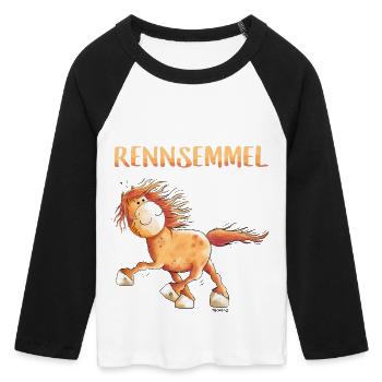 Rennsemmel Islandpferd - Isländer - Rennpass - Frauen Cropped Baseball T-Shirt 3/4 Arm - Weiß/Schwarz - Vorne - Maraike (178cm)