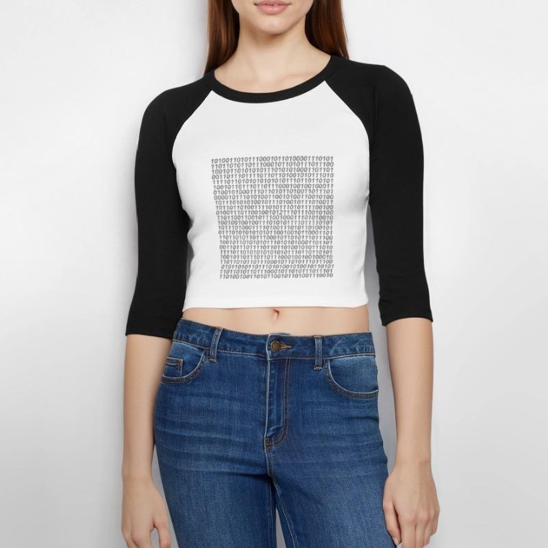 Binary code logo Women's Cropped 3/4 Sleeve Baseball T-Shirt