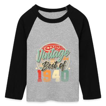 1940 Year of birth Vintage birthday - Women's Cropped 3/4 Sleeve Baseball T-Shirt - heather grey/black - Front - Maraike (178cm)