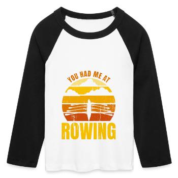 You Had Me At Rowing - Women's Cropped 3/4 Sleeve Baseball T-Shirt - white/black - Front - Maraike (178cm)