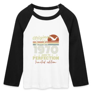 55th Anniversary | Original December 1970 - Women's Cropped 3/4 Sleeve Baseball T-Shirt - white/black - Front - Maraike (178cm)