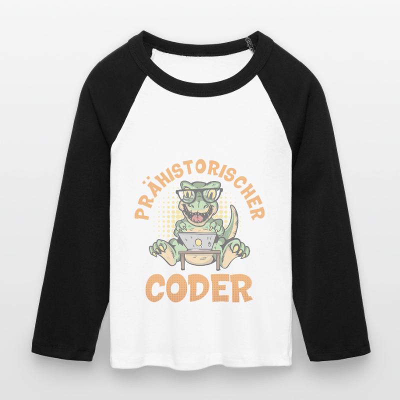 Coding PREHISTORIC CODER Fun Women's Cropped 3/4 Sleeve Baseball T-Shirt