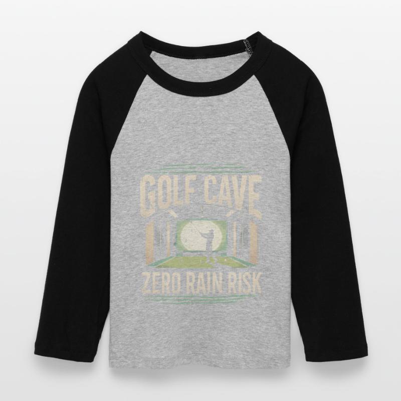 Simulateur de golf, grotte de golf, zéro risque de pluie T-shirt Crop Top de Baseball Manches 3/4 Femme