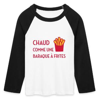 sexe / drague / seduction / fête / sexy / sex - T-shirt Crop Top de Baseball Manches 3/4 Femme - blanc/noir - Devant - Maraike (178cm)