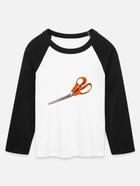 Orange Schere - Frauen Cropped Baseball T-Shirt 3/4 Arm - Weiß/Schwarz