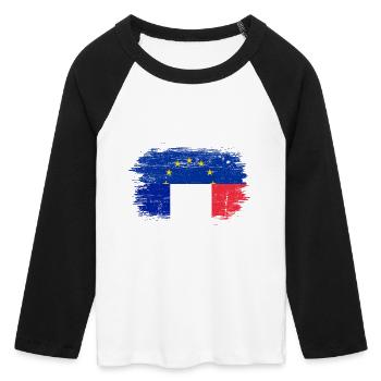 Coup de pinceau Mashup de drapeau de l’UE et de la France - T-shirt Crop Top de Baseball Manches 3/4 Femme - blanc/noir - Devant - Maraike (178cm)