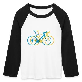Lebendige Tri-Tone-Fahrradüberlagerung - Frauen Cropped Baseball T-Shirt 3/4 Arm - Weiß/Schwarz - Vorne - Maraike (178cm)