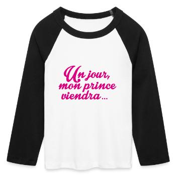 Un jour mon prince viendra - T-shirt Crop Top de Baseball Manches 3/4 Femme - blanc/noir - Devant - Maraike (178cm)