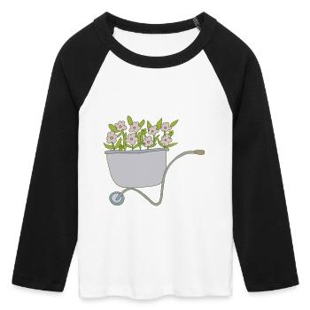 Wheelbarrows Flowers - Women's Cropped 3/4 Sleeve Baseball T-Shirt - white/black - Front - Maraike (178cm)