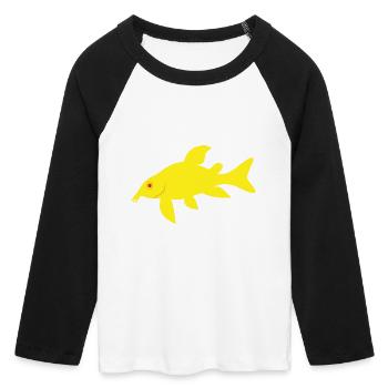 Corydoras rouges et jaunes - T-shirt Crop Top de Baseball Manches 3/4 Femme - blanc/noir - Devant - Maraike (178cm)