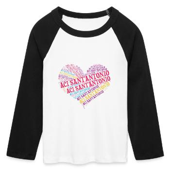 Sicile Aci Sant Antonio t-shirt nuage de mots - T-shirt Crop Top de Baseball Manches 3/4 Femme - blanc/noir - Devant - Maraike (178cm)