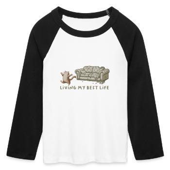 Cat Claws Sofa Life Her Best Life - Women's Cropped 3/4 Sleeve Baseball T-Shirt - white/black - Front - Maraike (178cm)