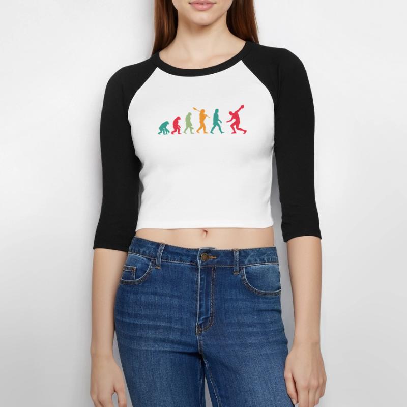 Diskuswerfen Diskuswerfer Evolution Diskus Frauen Cropped Baseball T-Shirt 3/4 Arm