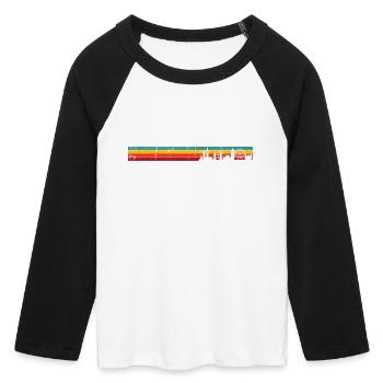 Rétro skyline de Londres - T-shirt Crop Top de Baseball Manches 3/4 Femme - blanc/noir - Devant - Maraike (178cm)
