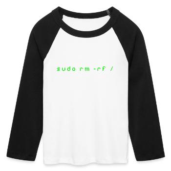 Linux rm-rf T-Shirt - Admin Sys & Dev Order - Women's Cropped 3/4 Sleeve Baseball T-Shirt - white/black - Front - Maraike (178cm)