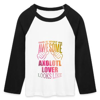 Axolotl - Frauen Cropped Baseball T-Shirt 3/4 Arm - Weiß/Schwarz - Vorne - Maraike (178cm)