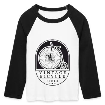 Cycliste vintage, noir sur lumière, penny farthing - T-shirt Crop Top de Baseball Manches 3/4 Femme - blanc/noir - Devant - Maraike (178cm)