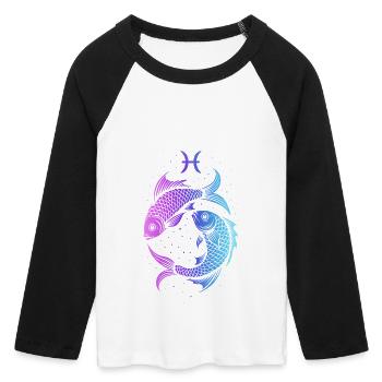 Pisces Zodiac Sign – Mystical Neon – Astrology - Women's Cropped 3/4 Sleeve Baseball T-Shirt - white/black - Front - Maraike (178cm)