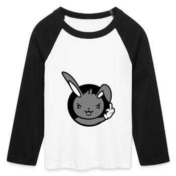 Lapin Majeur Montrer Méchant Coquin Insultant - T-shirt Crop Top de Baseball Manches 3/4 Femme - blanc/noir - Devant - Maraike (178cm)