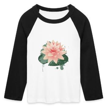 Graffiti de nénuphars avec nénuphar vert - T-shirt Crop Top de Baseball Manches 3/4 Femme - blanc/noir - Devant - Maraike (178cm)