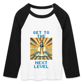 get to the next level - Frauen Cropped Baseball T-Shirt 3/4 Arm - Weiß/Schwarz - Vorne - Maraike (178cm)