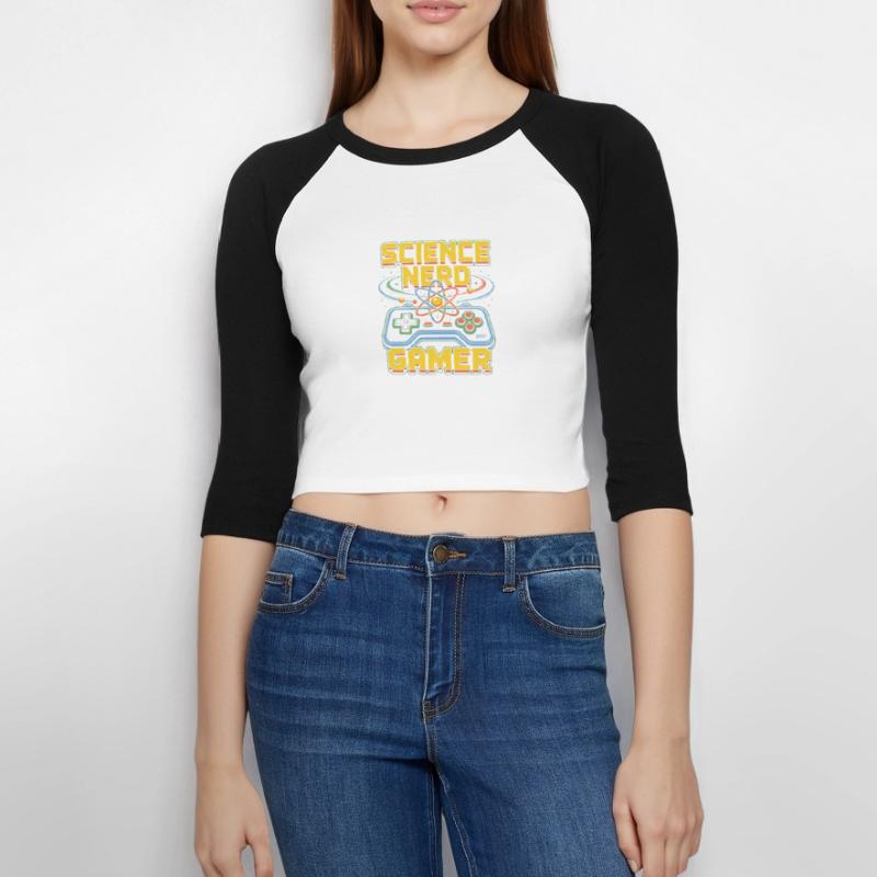 Science Nerd Gamer Atom Controller Wissenschaft Women's Cropped 3/4 Sleeve Baseball T-Shirt