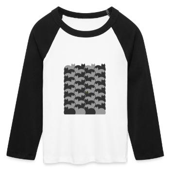 Texture Escher Style Cats - T-shirt Crop Top de Baseball Manches 3/4 Femme - blanc/noir - Devant - Maraike (178cm)
