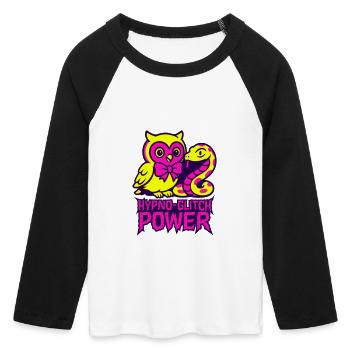 Hypno Glitch Owl and Snake - Women's Cropped 3/4 Sleeve Baseball T-Shirt - white/black - Front - Maraike (178cm)