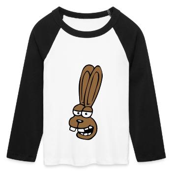 Lapin Lapin Lapin Dessin Animé Dents De Lapin Idiot - T-shirt Crop Top de Baseball Manches 3/4 Femme - blanc/noir - Devant - Maraike (178cm)
