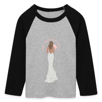Mariée - Mariée - Robe blanche - T-shirt Crop Top de Baseball Manches 3/4 Femme - gris chiné/noir - Devant - Maraike (178cm)