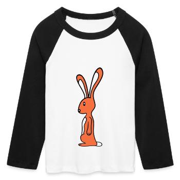Lapin Lapin Lapin Se Tient Mignon Petit Animal - T-shirt Crop Top de Baseball Manches 3/4 Femme - blanc/noir - Devant - Maraike (178cm)
