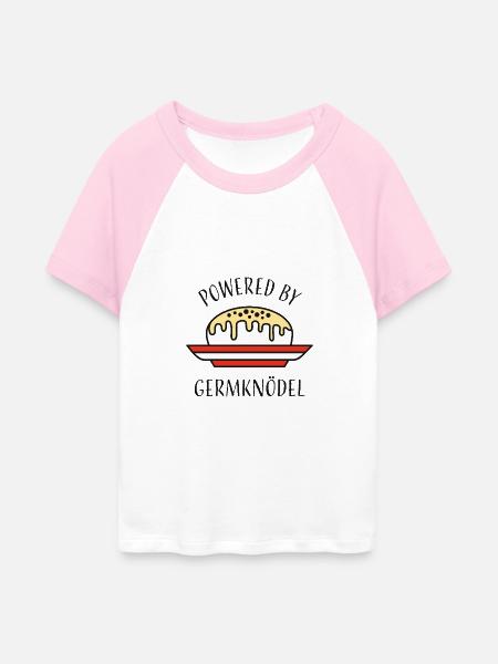 Powered by Germknödel - Frauen Cropped Baseball T-Shirt - Weiß/Pink
