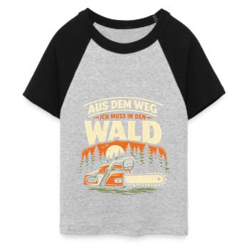 Lustiger Kettensäge Spruch Holzfäller Forstwirt - Frauen Cropped Baseball T-Shirt - Grau meliert/Schwarz - Vorne