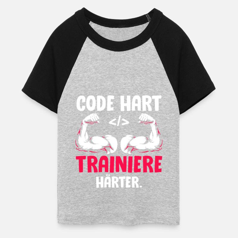 Coder CODE HARD TRAIN HARDER Funny - Women's Cropped Baseball T-Shirt - heather grey/black