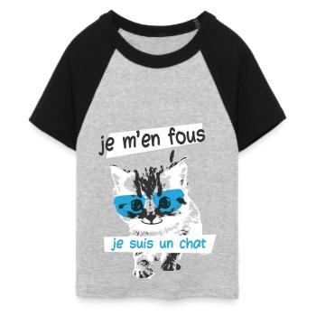 Chat Humour Geek Mignon Phrase drôle - T-shirt Crop Top de Baseball Femme - gris chiné/noir - Devant