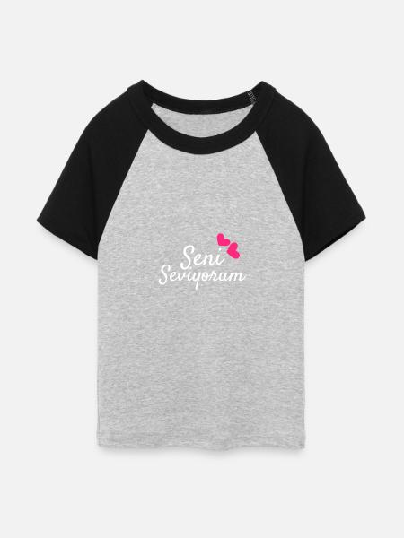 Seni Seviyorum Türkisch Geschenkidee - Frauen Cropped Baseball T-Shirt - Grau meliert/Schwarz