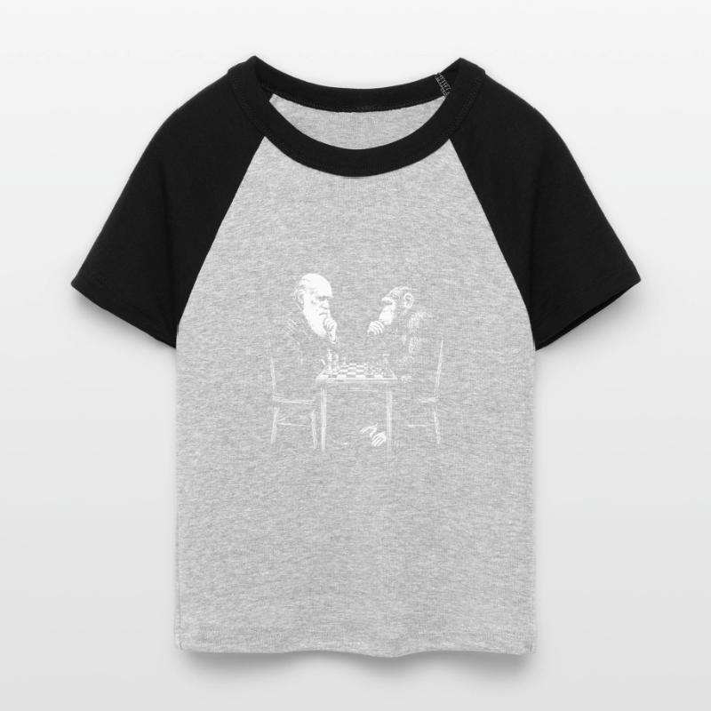 Darwin joue aux échecs avec un singe - Jeu d’évolution T-shirt Crop Top de Baseball Femme