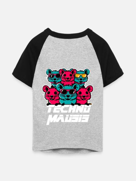 Techno Mausis - Frauen Cropped Baseball T-Shirt - Grau meliert/Schwarz