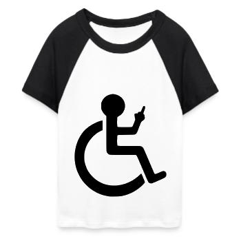 Rolstoel gebruiker met middelvinger # - Vrouwen Cropped Baseball T-shirt - wit/zwart - Voor