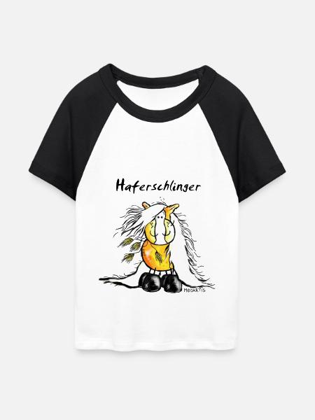 Haferschlinger - Haflinger - Hafi - Pferd - Frauen Cropped Baseball T-Shirt - Weiß/Schwarz